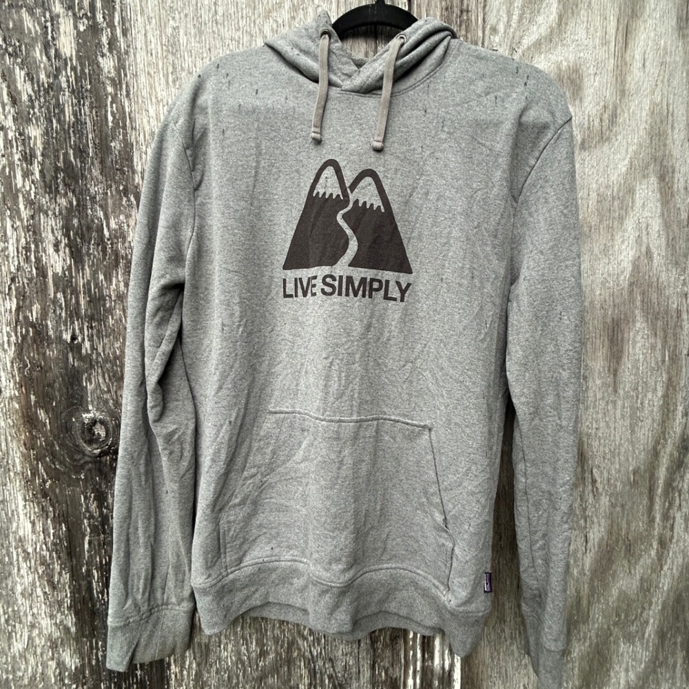 Patagonia Live Simply Mountain Graphic Hoodie Gray Men's Medium Gorpcore Outdoor